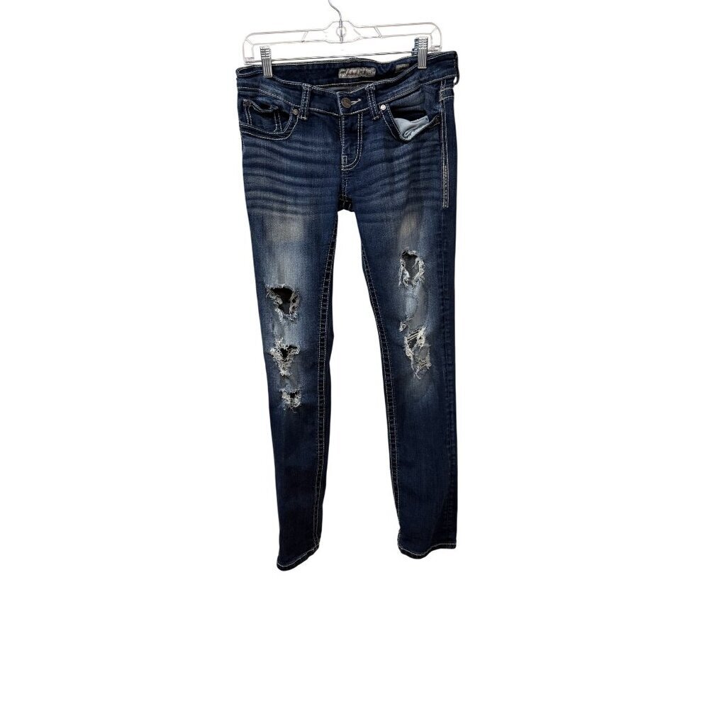BKE Stella 28R Womens Distressed Skinny Jeans With Faded Wash & Ripped Details